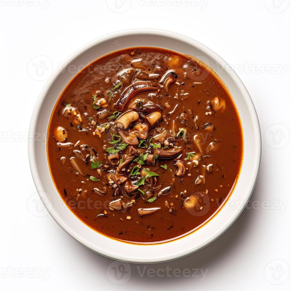 AI generated Turtle soup closeup isolated on white background photo