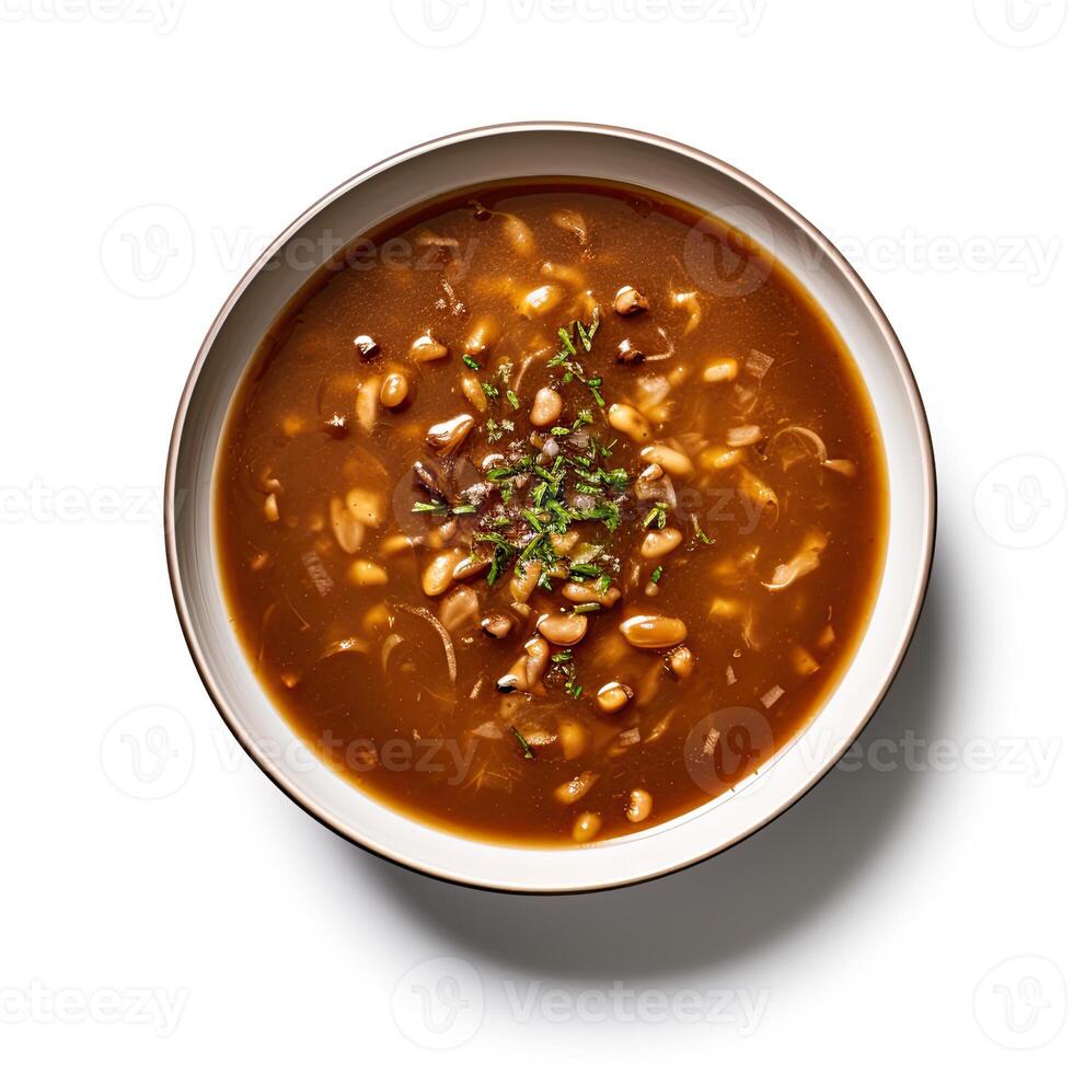 AI generated Turtle soup closeup isolated on white background photo