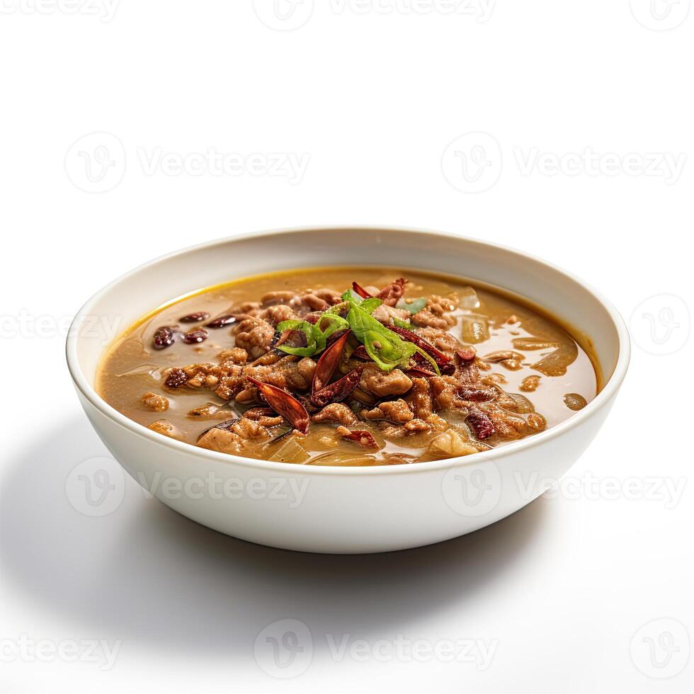 AI generated Turtle soup closeup isolated on white background photo