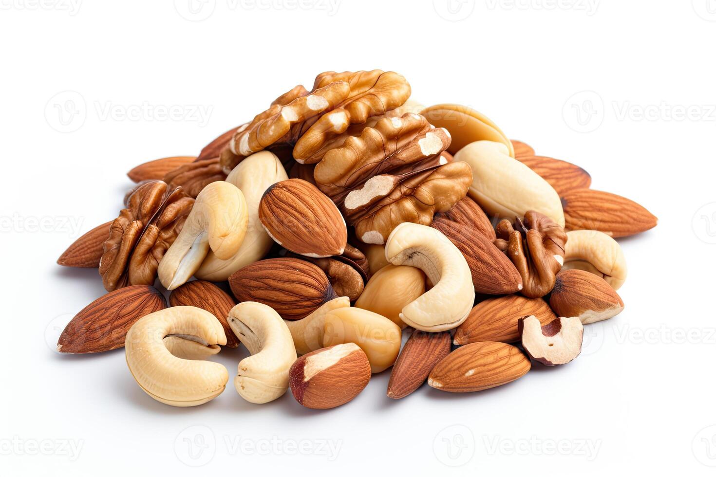 AI generated Nuts close up isolated on white background photo
