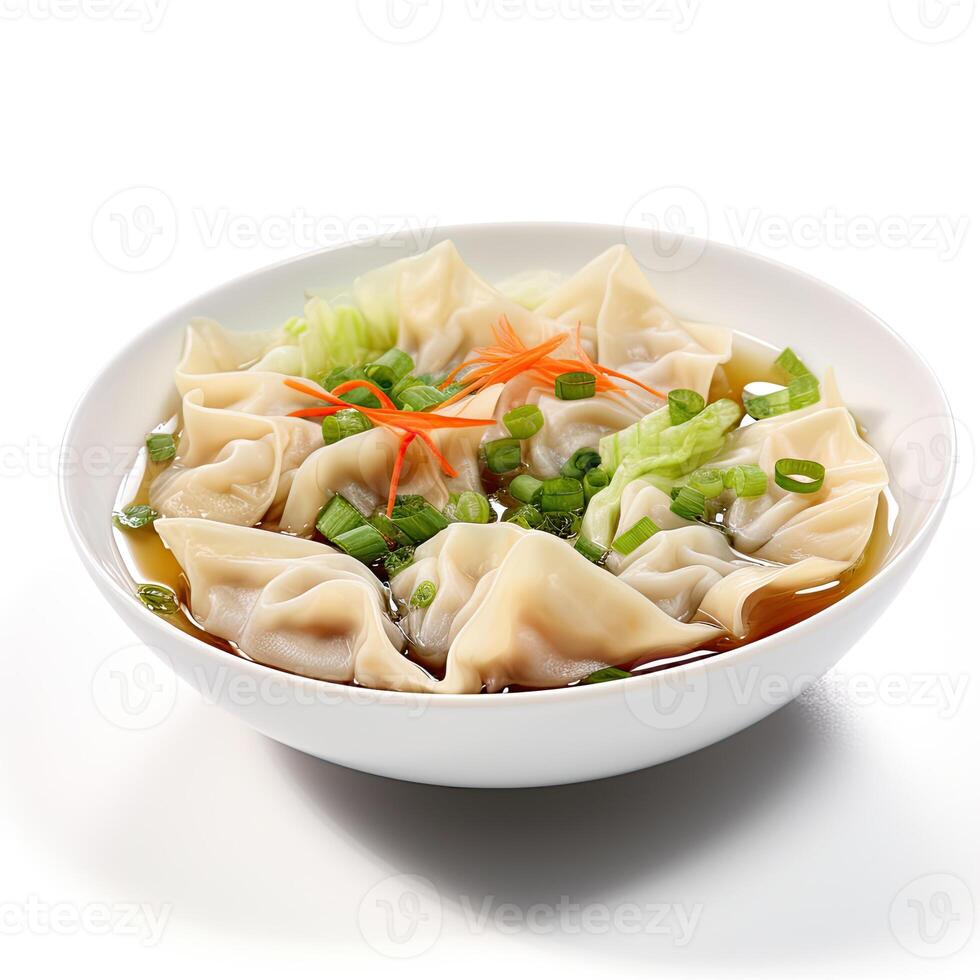 AI generated Wonton soup closeup isolated on white background photo