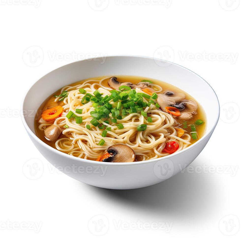 ai generado fideos sopa de cerca foto