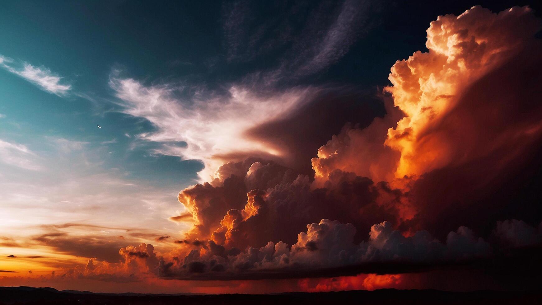 ai generado dramático cielo en puesta de sol tiempo. paisaje antecedentes. fondo de pantalla. naturaleza. foto