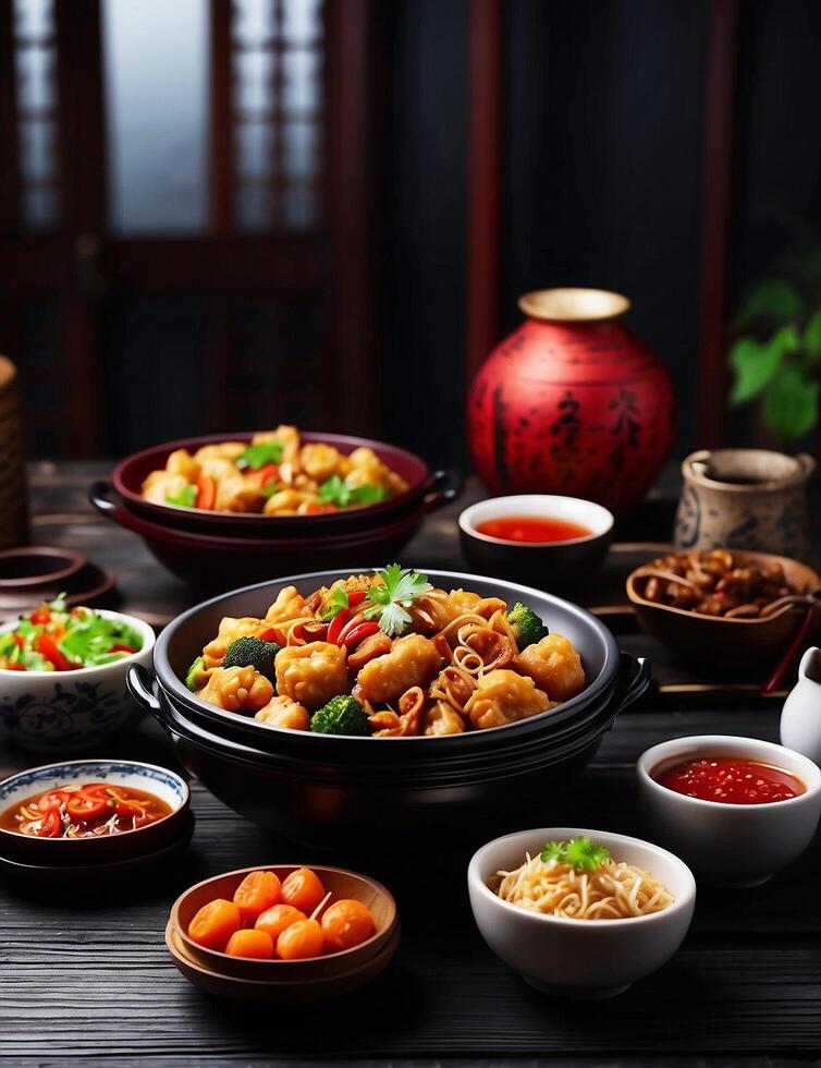 ai generado sabroso tradicional chino plato. comida y bebidas antecedentes. foto
