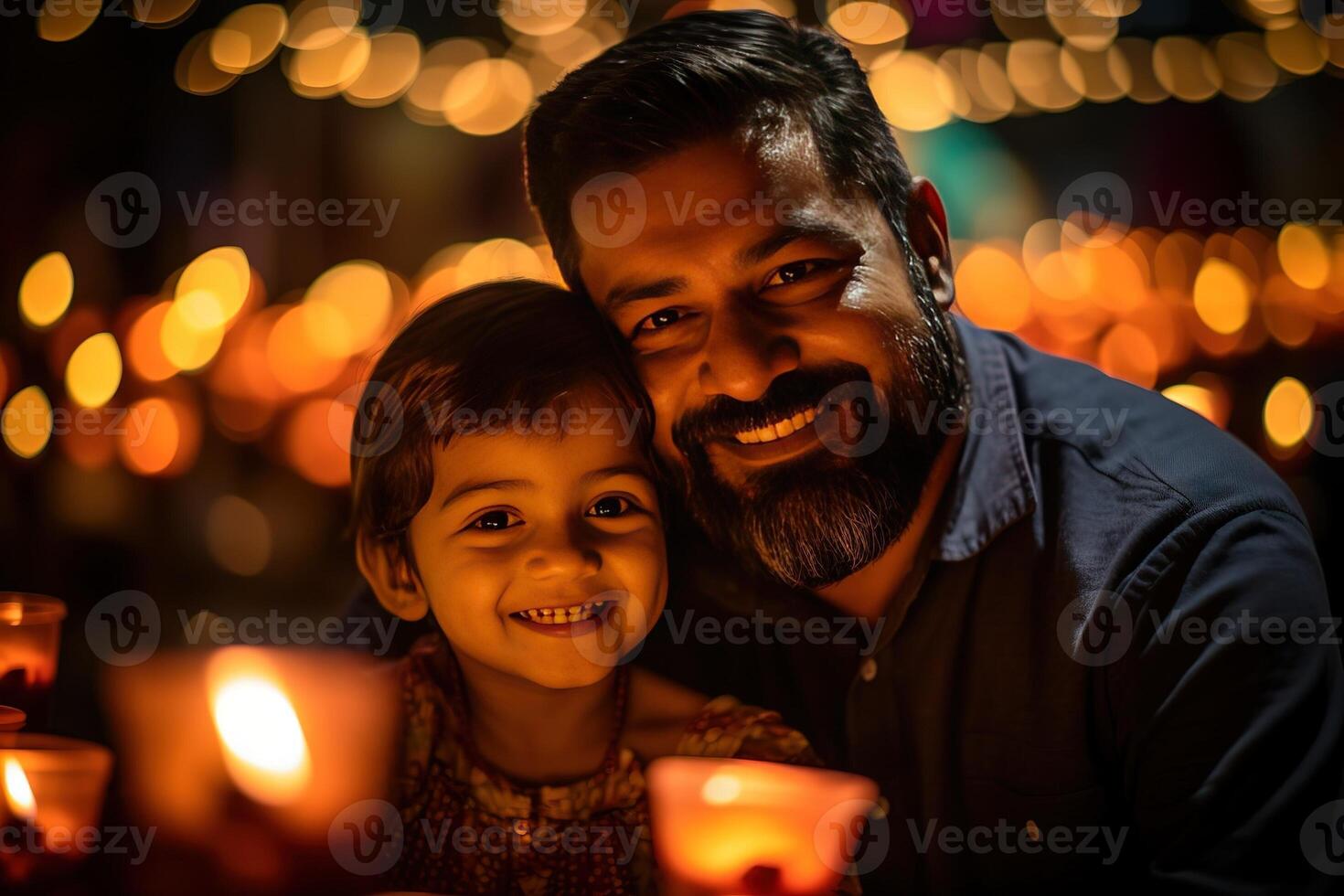 AI Generated A man with his son at a Diwali celebration photo