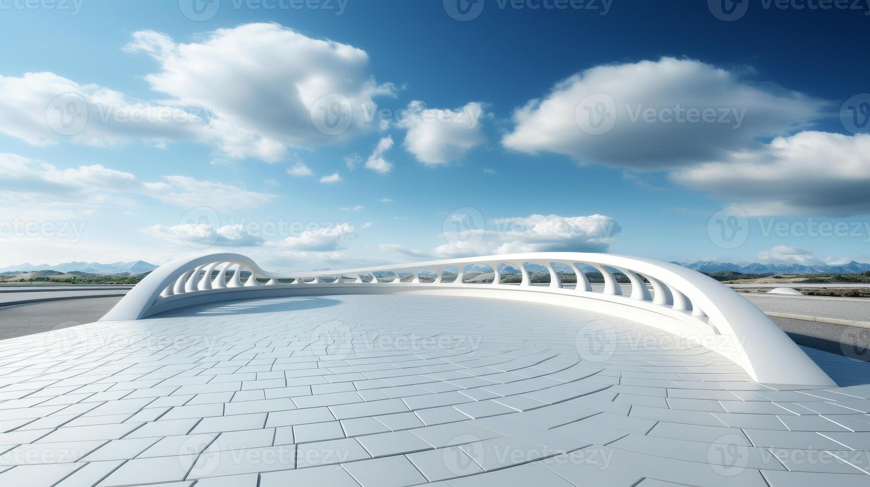 AI Generated This is a 3D illustration of a realistic road isolated on an abstract white background. This design is bending road png design and highway advertising creative design. This is an photo