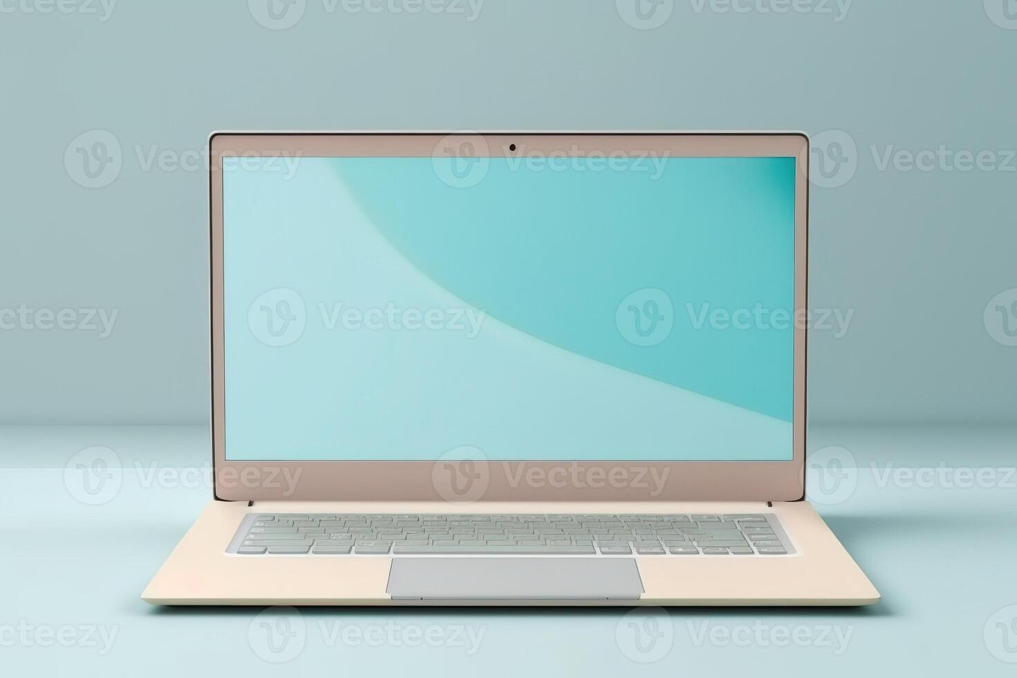 AI Generated Blank display template for laptop. Template for advertising or page on website, marketing, presentation. Means of communication, presentation of modern gadget model. 3D illustration photo