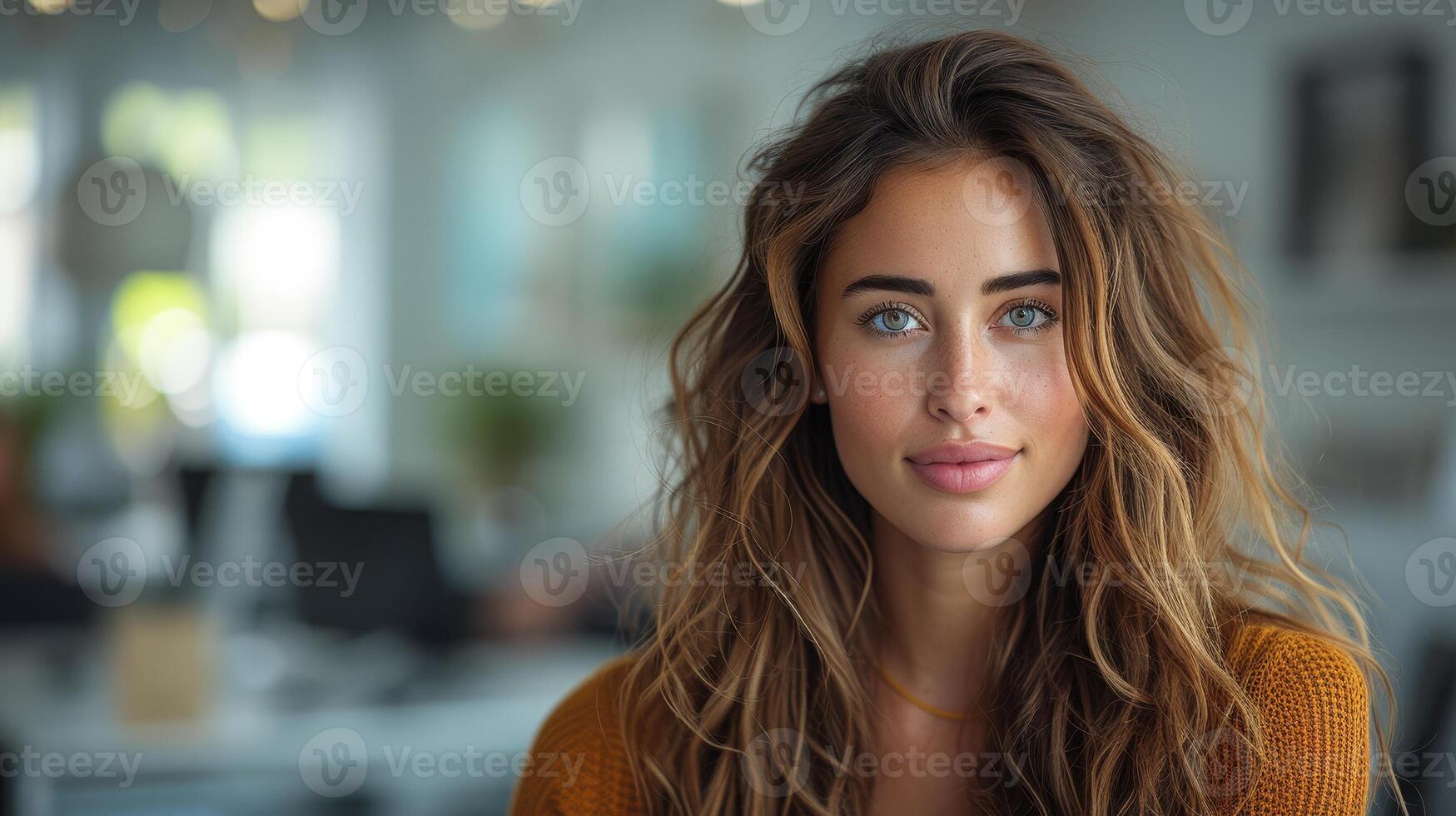 AI Generated Taking the business to new technological heights. Cropped pic of a young attractive woman in her office. photo