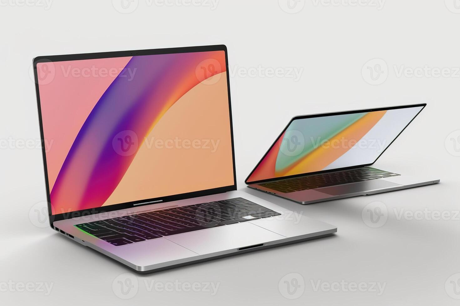 AI Generated Blank display template for laptop. Template for advertising or page on website, marketing, presentation. Means of communication, presentation of modern gadget model. 3D illustration photo