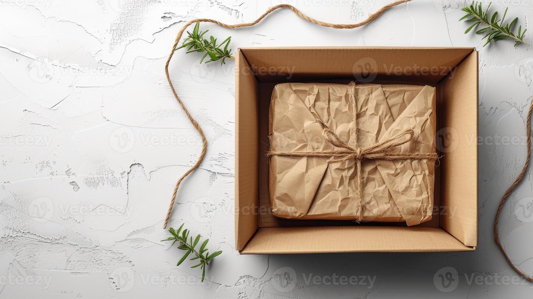 AI Generated Box mockup with a white background and an open cardboard box. photo