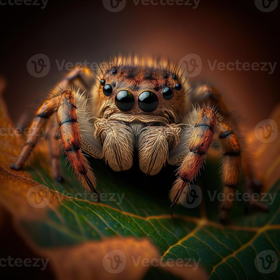 AI Generated Insect close-up, macro photography a Jumping spider. Great depth of field and lots of insect details on an isolated background. photo