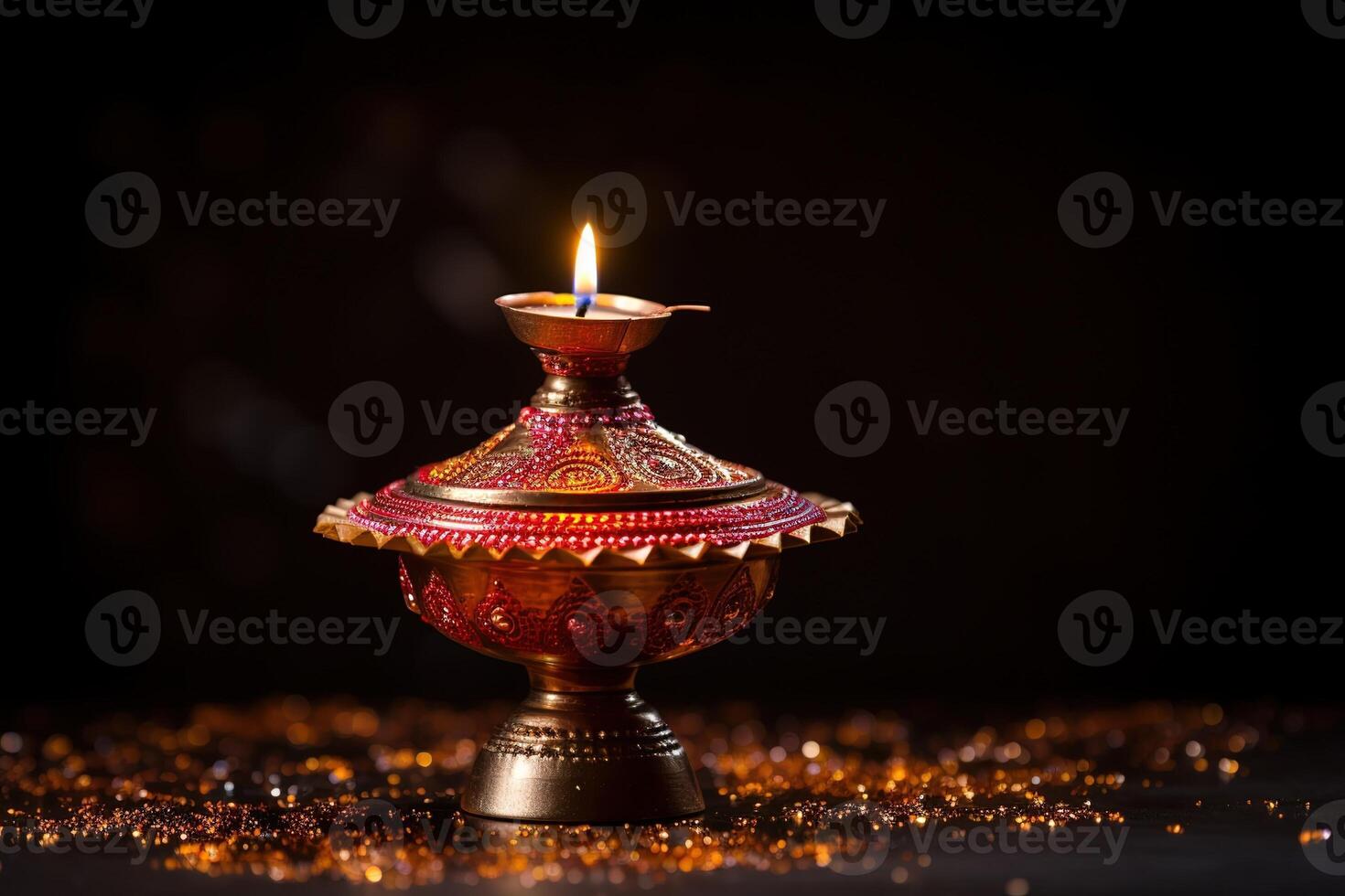 AI Generated Colorful Diya lamps lit during Diwali celebration photo