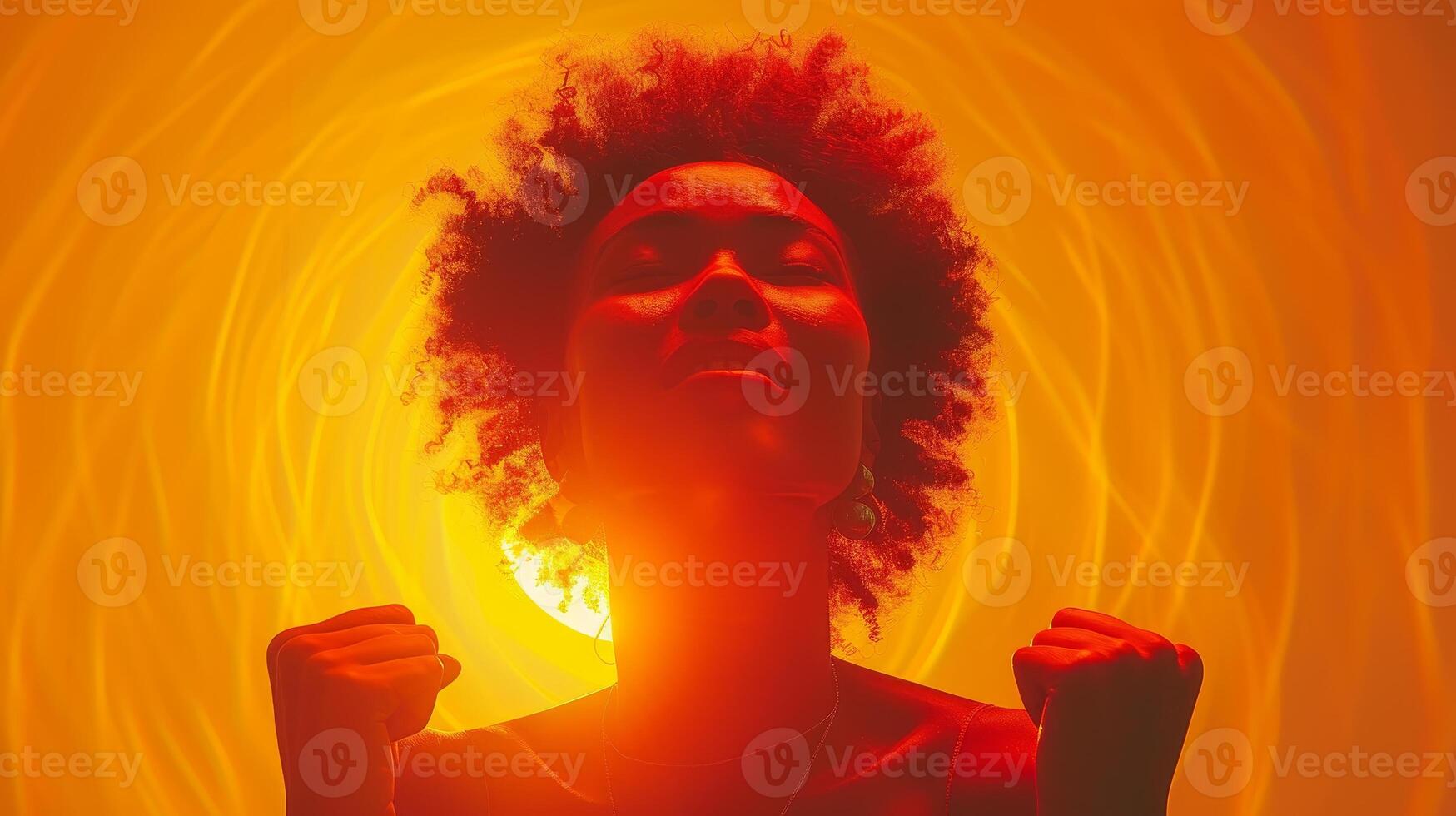 AI Generated Angry girl shouts loud yes, wins lottery, raises fist, isolated on bright color background photo