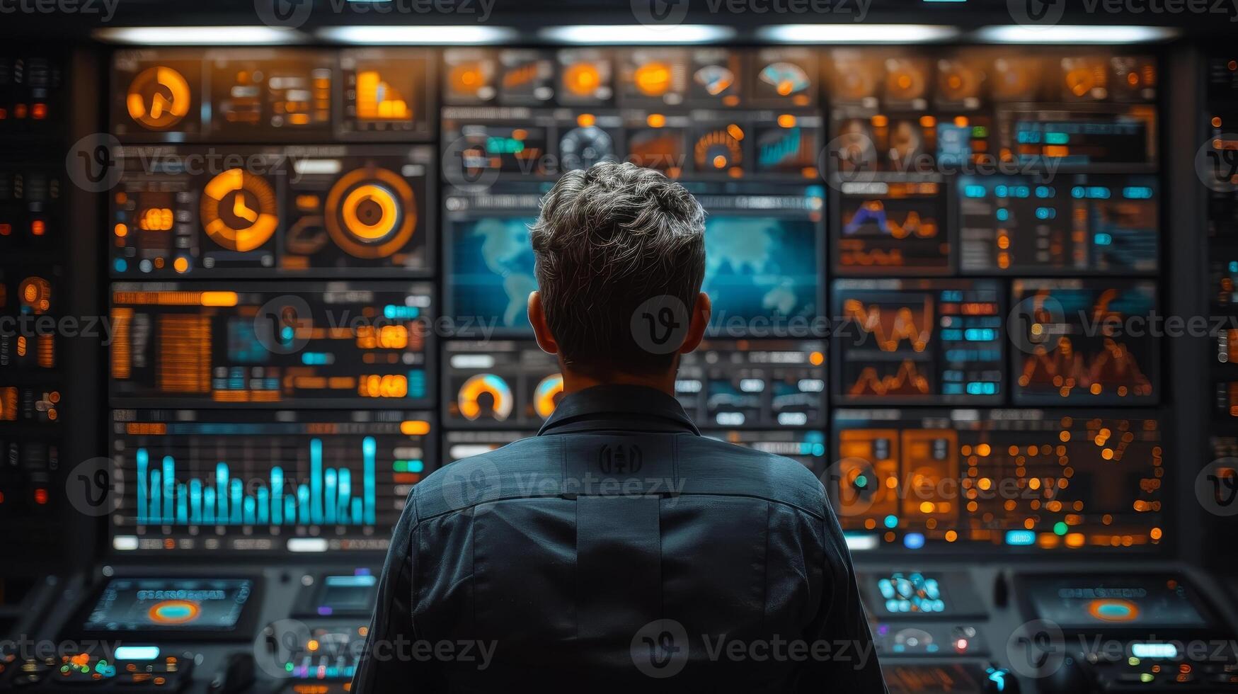 AI Generated Business analytics dashboard powered by big data and artificial intelligence technologies. Data scientist analyzing complex information with AI for business analytics dashboards. photo