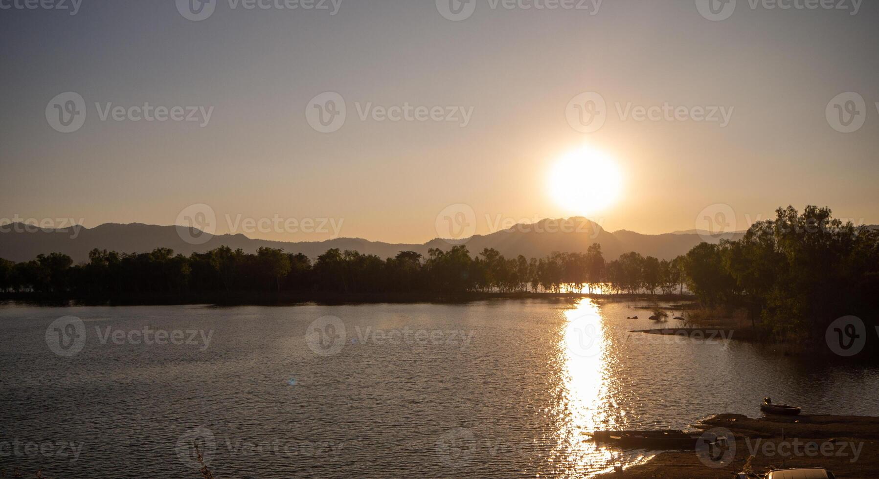 River and Lake Sunset and Sunrise with Beautiful Sky and Water Reflection photo