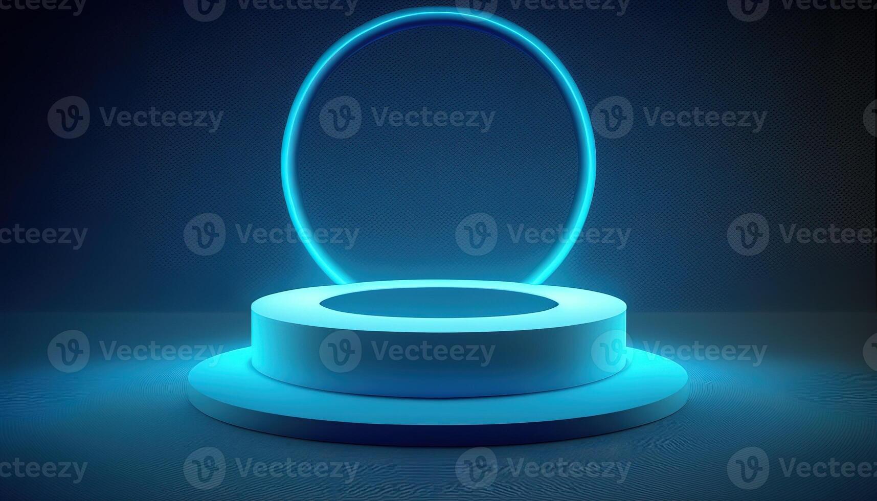 AI Generated Futuristic portal. Science fiction podium, pedestal, platform. Modern empty cyberpunk space. Technological background. Sky-fi digital hi-tech elements for presentation product. AI photo
