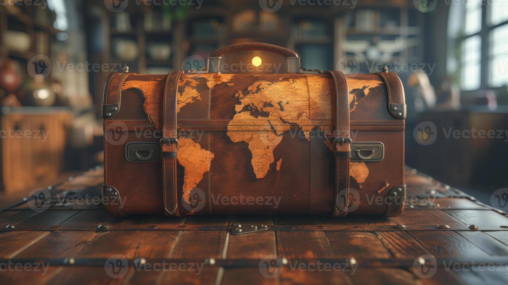 AI Generated The Illustration of a Travel Concept with a Plane, Famous Landmark World, and Traveling Bags photo