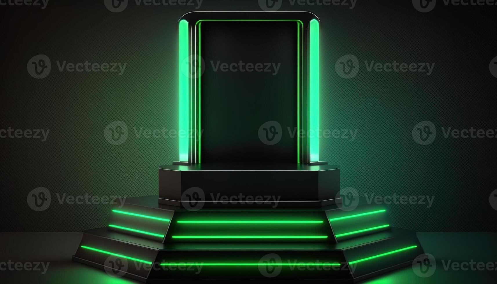 AI Generated Futuristic portal. Science fiction podium, pedestal, platform. Modern empty cyberpunk space. Technological background. Sky-fi digital hi-tech elements for presentation product. AI photo