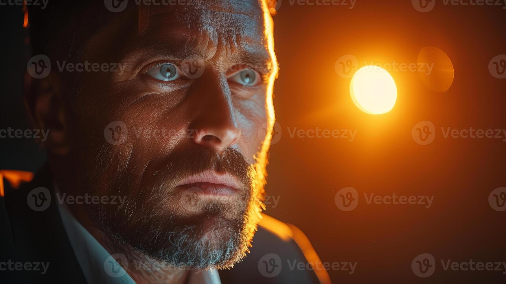 AI Generated Businessman with tablet, technology or corporate communication isolated on studio background. Professional worker with computer and email on mockup space. photo