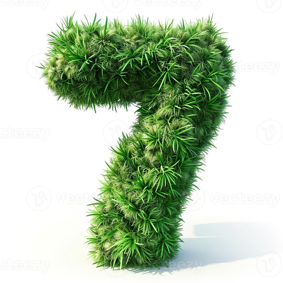 AI generated Vivid greenery forms a number seven, showcasing a lush, dense texture of leaves against a contrasting bright white backdrop. photo