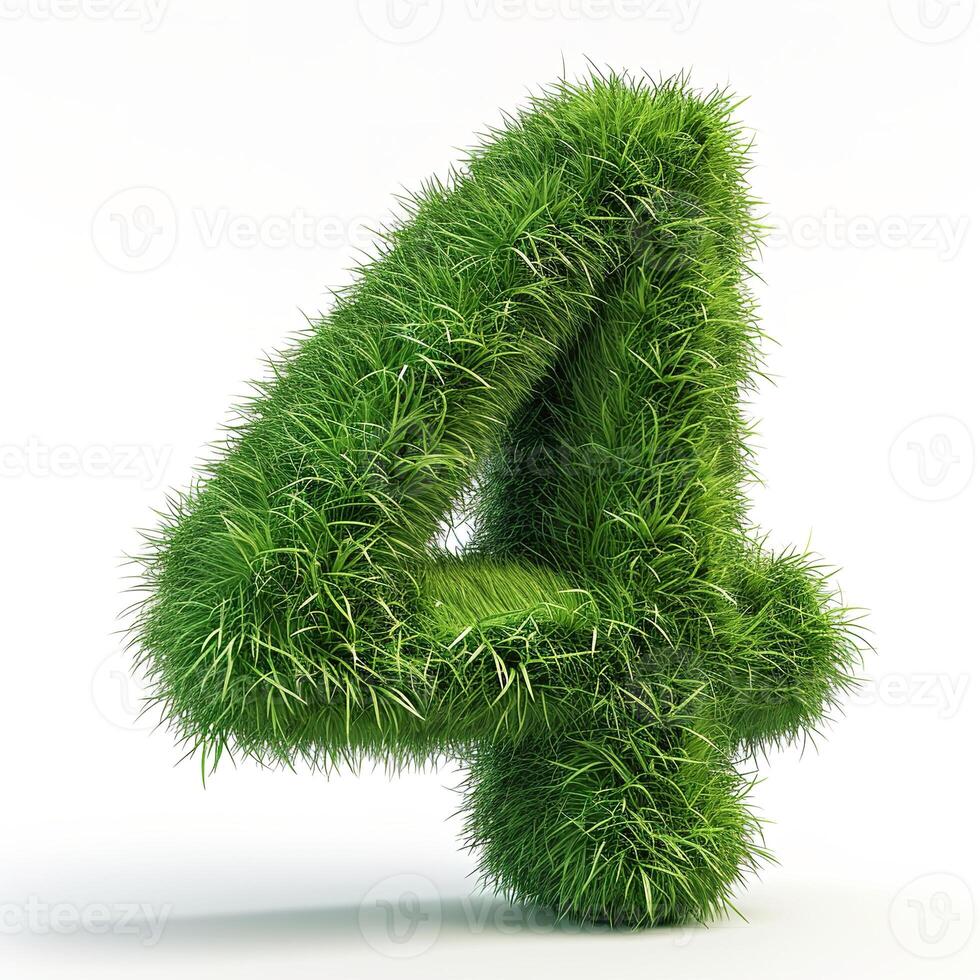AI generated A vivid green, grass-covered number four. The lush, vibrant texture makes it a unique and eye-catching natural element photo