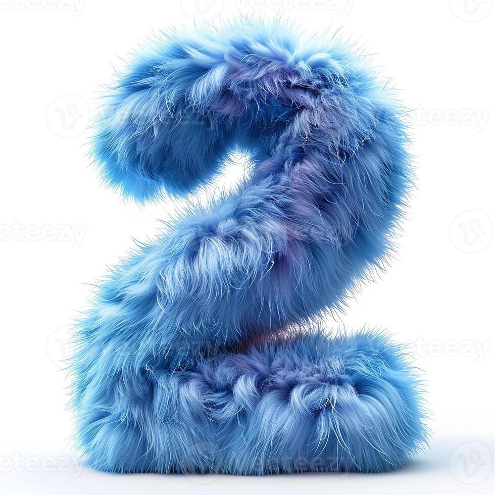 AI generated a furry, blue number two that is soft to the touch and intricately detailed. The number two is made of a bright blue furry photo