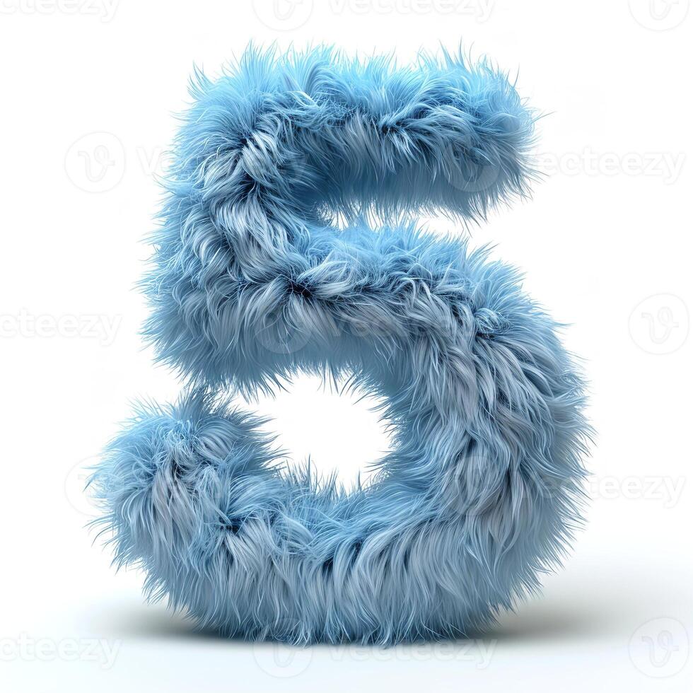 AI generated A unique image showcasing a number 5 crafted from a soft, blue, fluffy material, giving it a cozy appearance. It's isolated against a clean white backdrop. photo