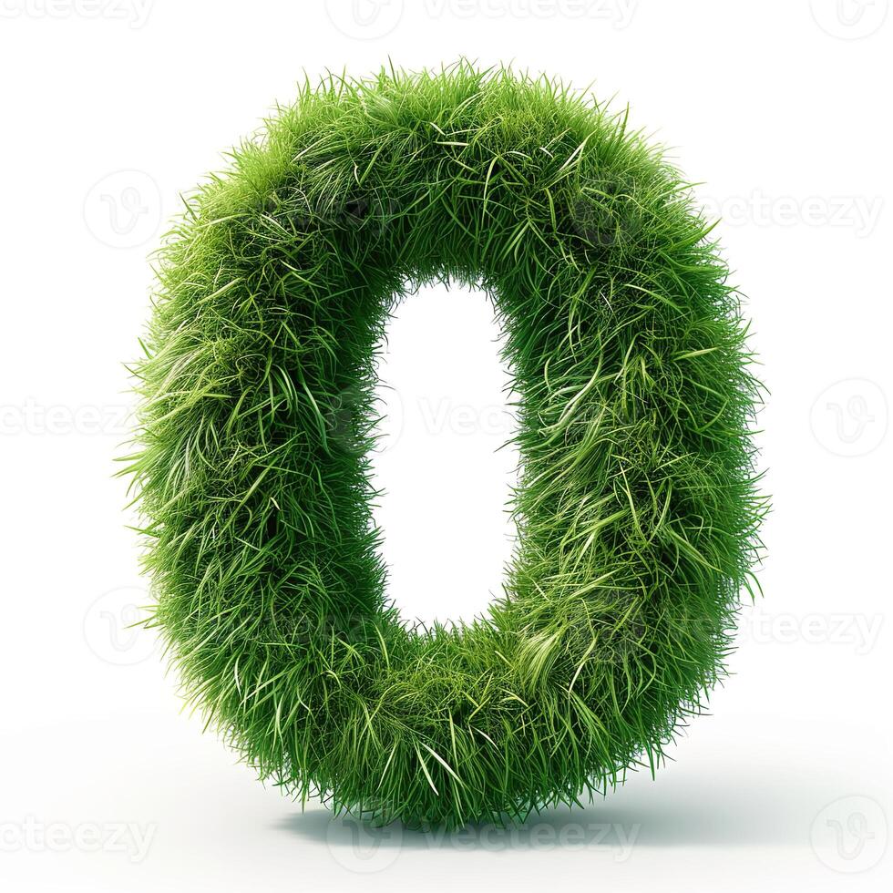 AI generated A zero number shaped topiary with lush green grass texture, vibrant and detailed, isolated against a clean white backdrop photo