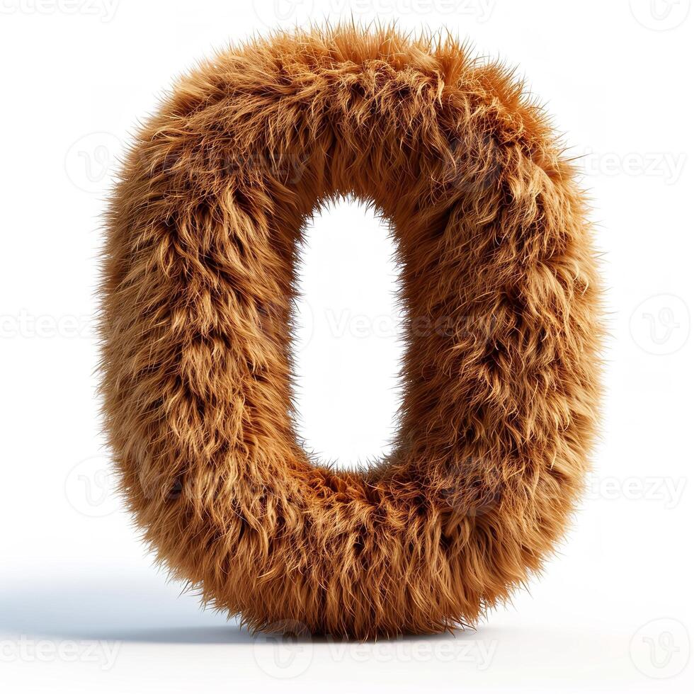 AI generated A digit zero covered in thick, soft, brown fur stands out against a pristine white backdrop. photo
