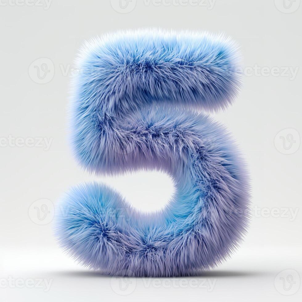 AI generated A visually striking image showcasing a fluffy, soft-textured number 5 in a vibrant shade of blue against a neutral background. photo