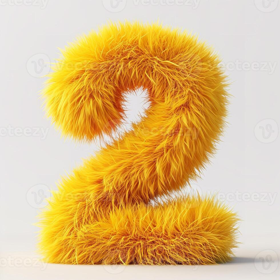 AI generated A visually striking image showcasing the number two, crafted from bright yellow, fluffy material that pops against a clean, white background. photo
