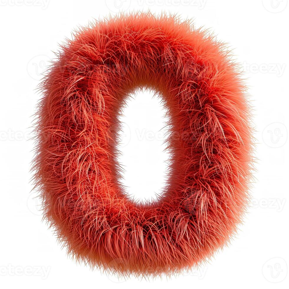 AI generated Vibrant red, fluffy zero shape. Furry texture visible, creating a soft appearance. Perfectly isolated against a clean white backdrop. photo