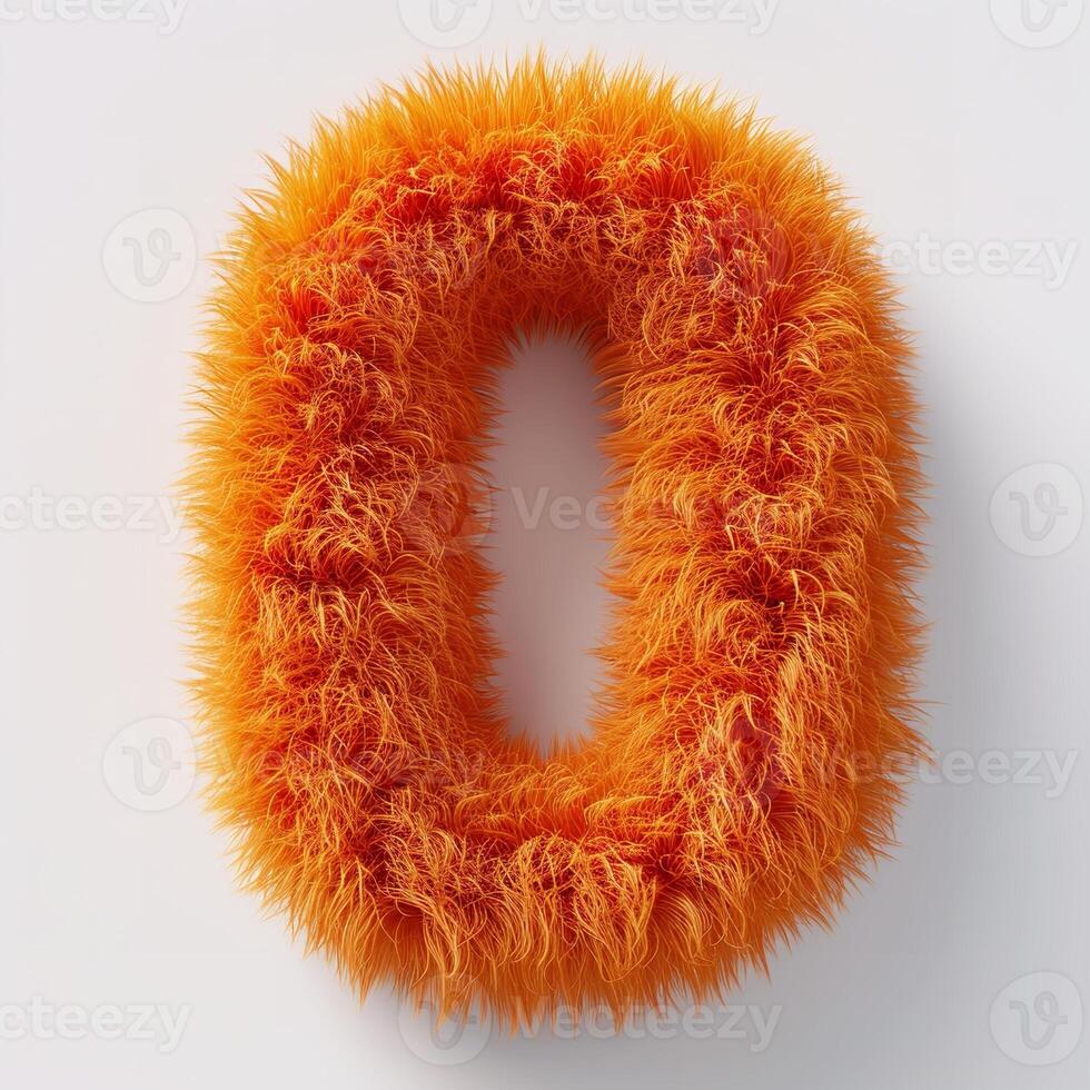 AI generated A bold zero shape, covered in vibrant orange fuzz. The texture is intricate, giving a warm, inviting appearance. photo