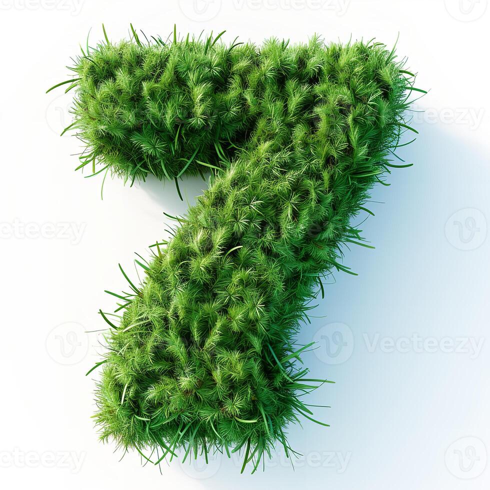 AI generated a unique number 7 formed with lush green grass against a pristine white backdrop. The grass is dense and appears to be well-maintained photo