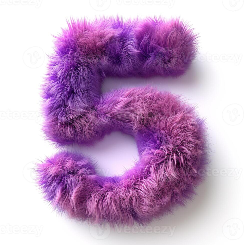 AI generated A vivid, fluffy number five in rich purple hue stands out, showcasing an artistic blend of color and texture that is both visually appealing and tactile. photo