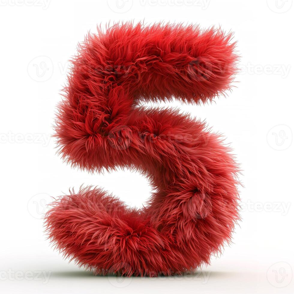 AI generated A bold red, fluffy textured number five stands out against a pristine white backdrop, showcasing intricate detail and vibrant color photo