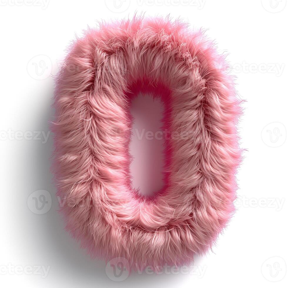 AI generated A vibrant pink, fluffy textured number zero displayed prominently against a clean, white backdrop. photo
