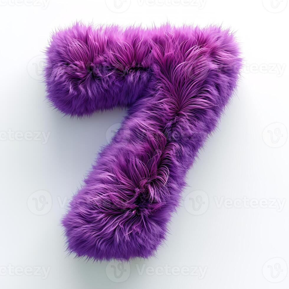 AI generated A numeral seven, depicted in rich, fluffy purple texture. Each strand detailed, creating a soft, inviting visual experience against a serene light background. photo