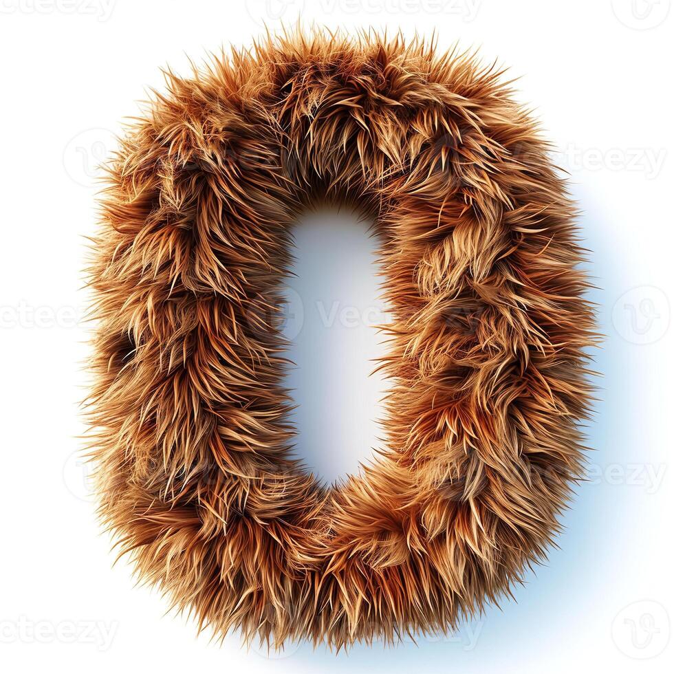 AI generated Unique image showcasing a zero figure covered in detailed, brown, furry texture against a pristine white backdrop. photo