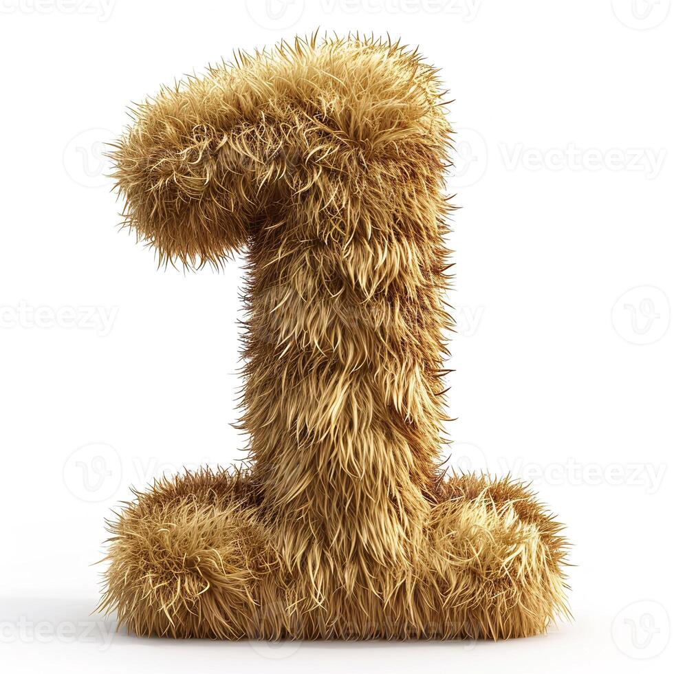 AI generated Unique image showcasing a number one figure covered in golden, fluffy texture, beautifully isolated on a pristine white backdrop. photo