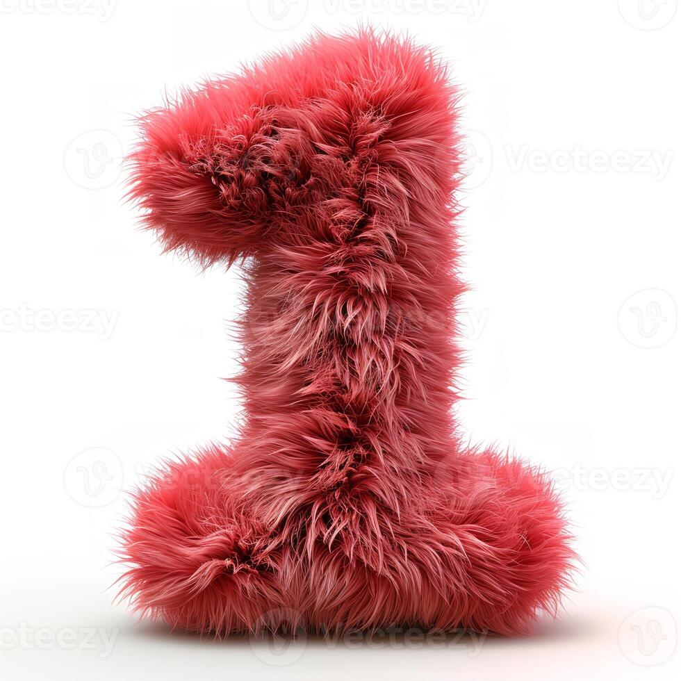 AI generated a vibrant red, fluffy textured number one figure that stands out against a pristine white backdrop. The fur appears soft and has varying lengths, giving it a dynamic photo