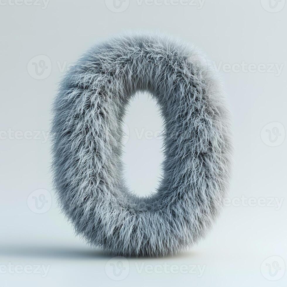 AI generated A detailed image showcasing a zero shape covered in grey fur, standing out against a pristine white backdrop. photo