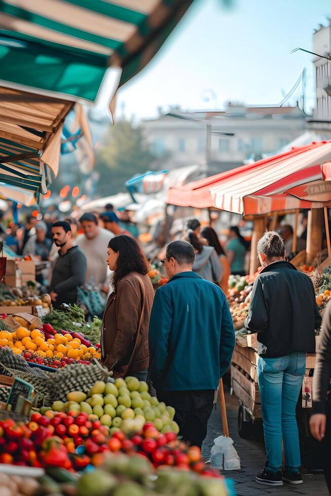 ai generado comunidad frescura un mercado puesto rebosante con en la zona de origen golosinas foto