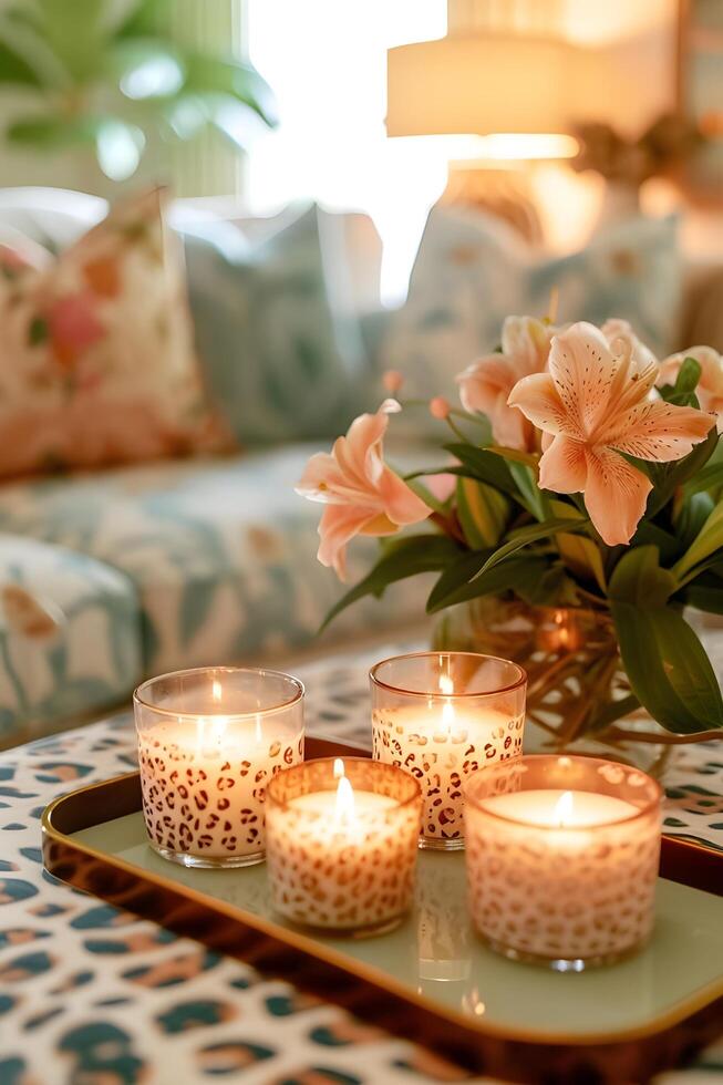 AI generated Feminine Decor Elegance Chic Ambiance with Tropical and Animal Print Accents photo