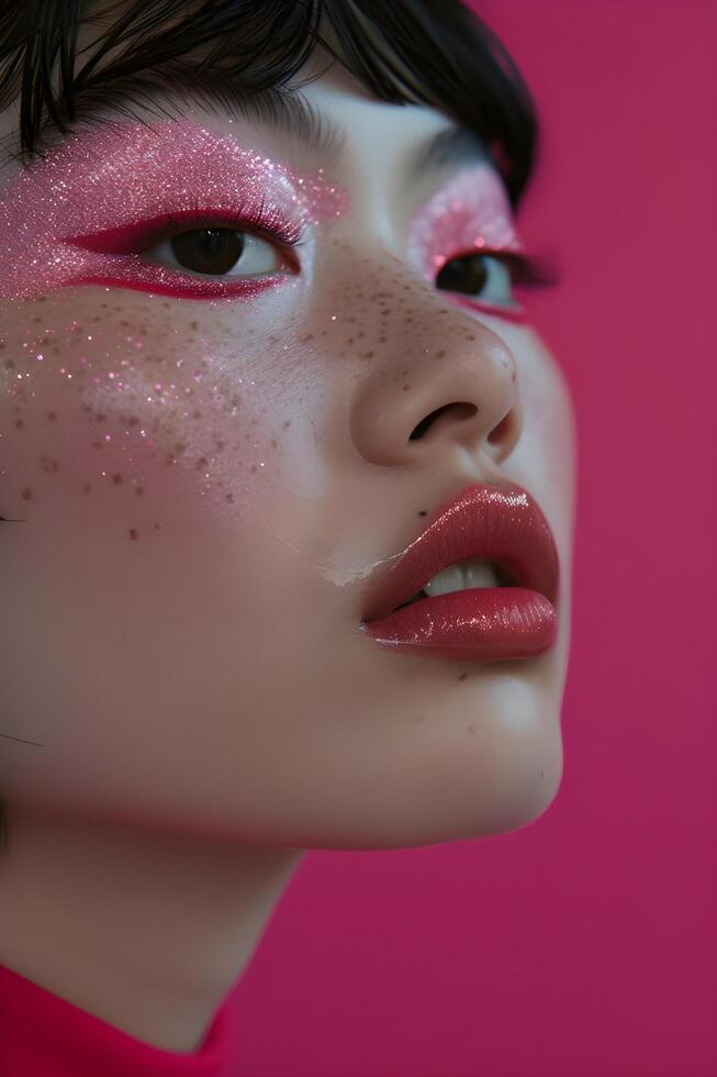 AI generated Sparkling Elegance Pink Glitter Harajuku Beauty Unleashes Fashion Magic photo