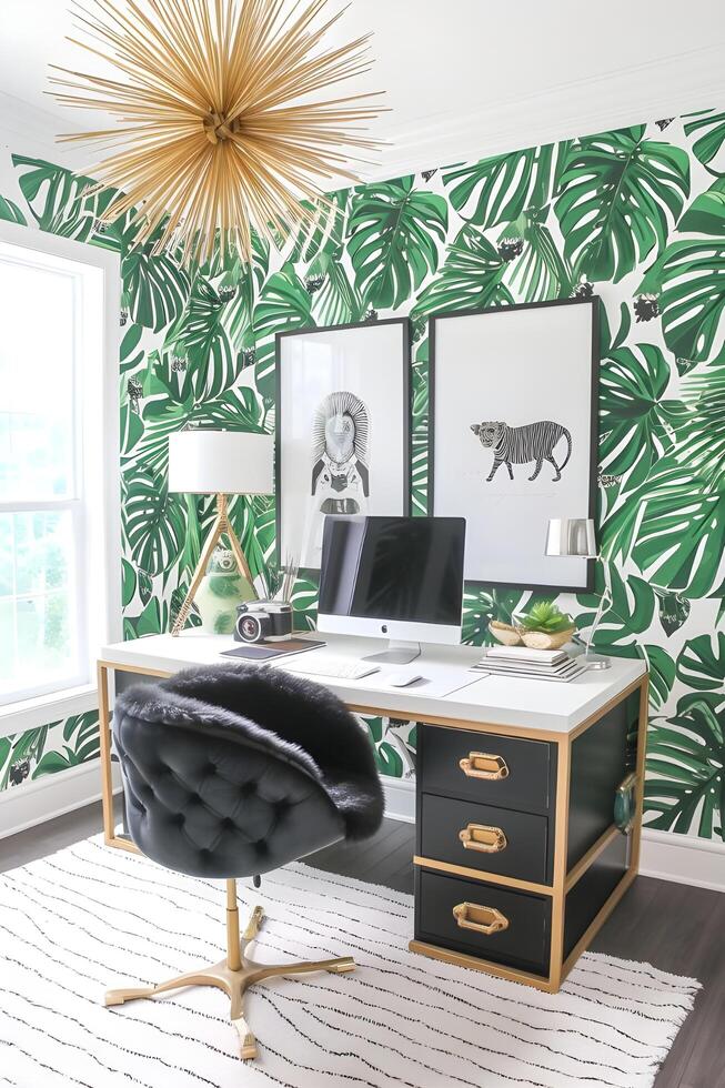 AI generated Feminine Decor Elegance Chic Ambiance with Tropical and Animal Print Accents photo