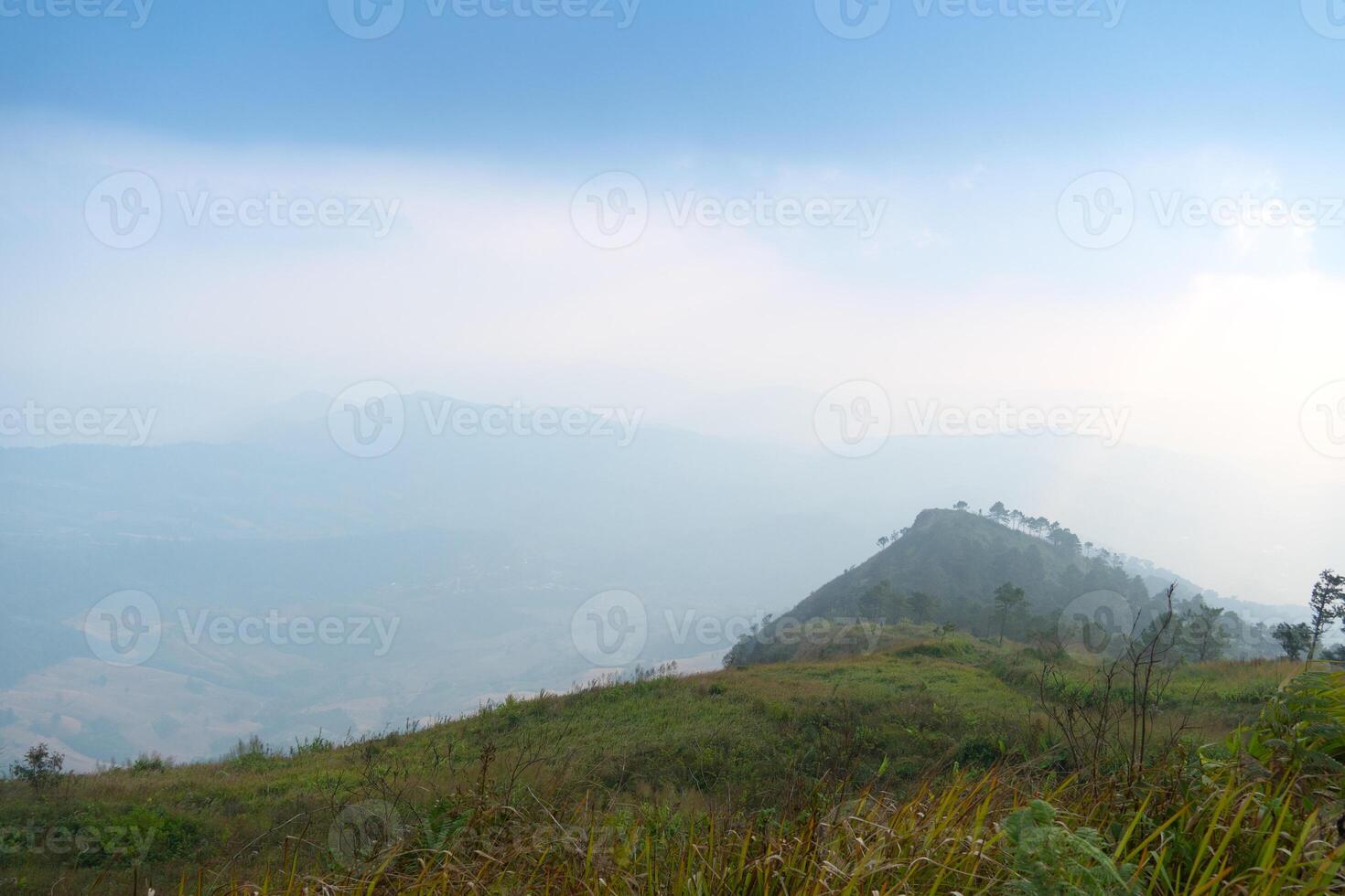 Landscape view to mountain peak. Route heads to the mountaintop view point of Phu Nom. At Phu Langka Phayao Province of Thailand. photo