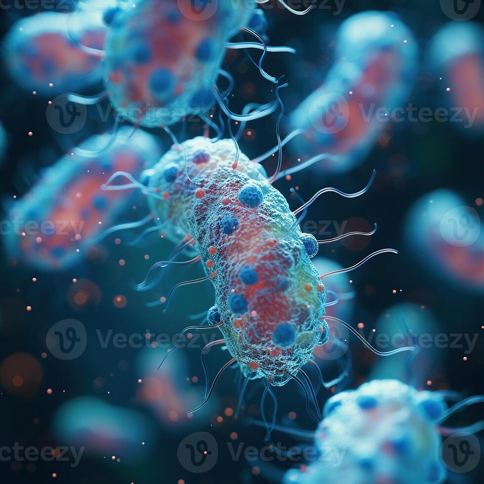 AI generated Bacteria colonies under a microscope. Generative AI photo