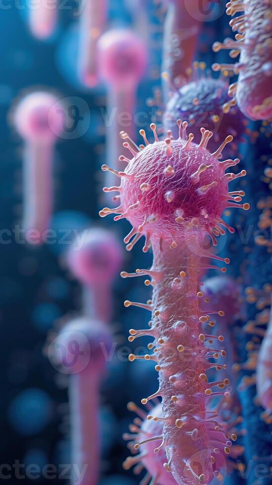 AI generated Bacteria colonies under a microscope. Generative AI photo