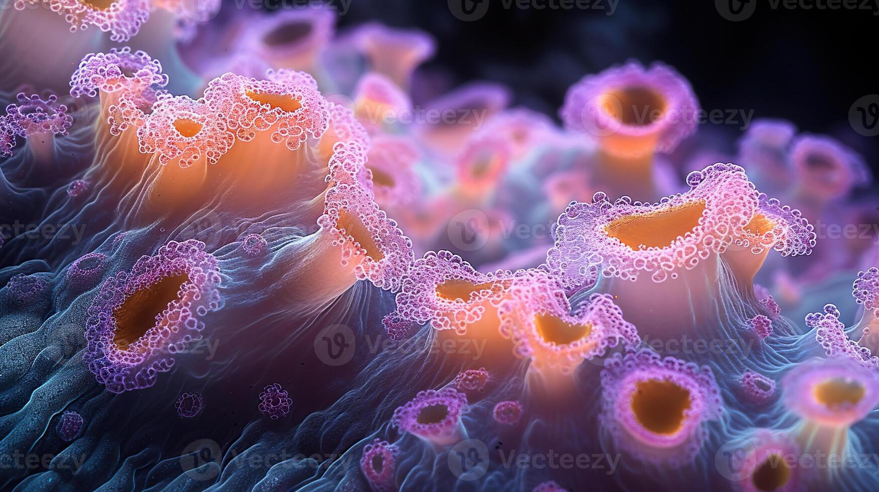 AI generated Bacteria colonies under a microscope. Generative AI photo